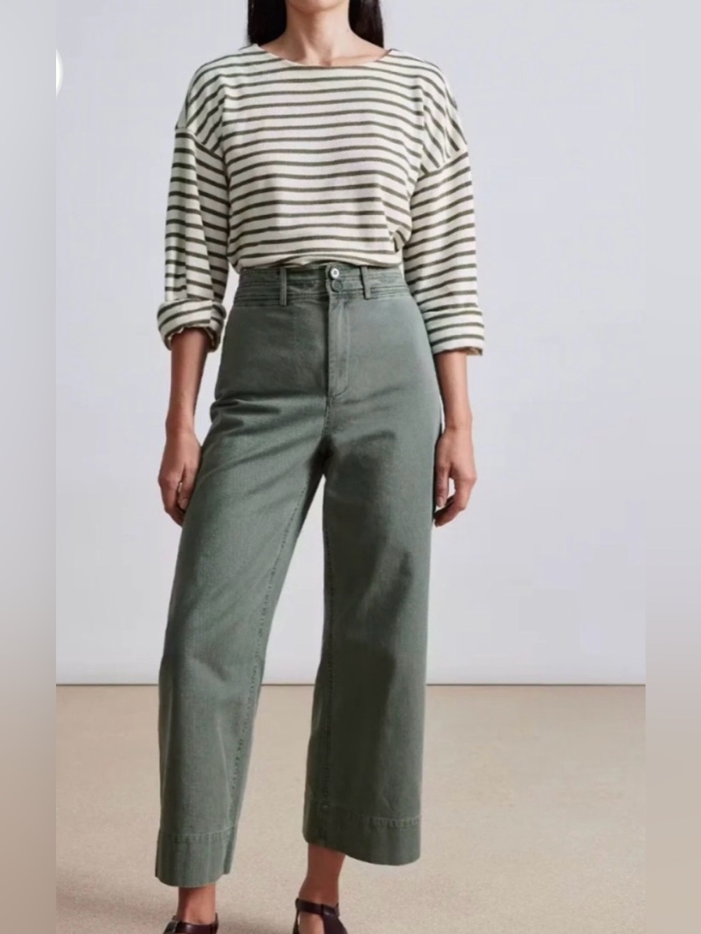 NWT APIECE APART COTTON CHINO MERIDA HIGH RISE WIDE LEG PANTS ARMY GREEN SZ 4